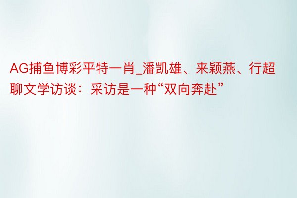 AG捕鱼博彩平特一肖_潘凯雄、来颖燕、行超聊文学访谈：采访是一种“双向奔赴”