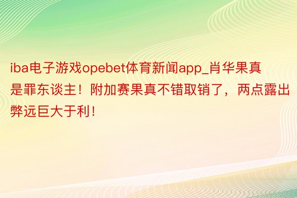 iba电子游戏opebet体育新闻app_肖华果真是罪东谈主！附加赛果真不错取销了，两点露出弊远巨大于利！