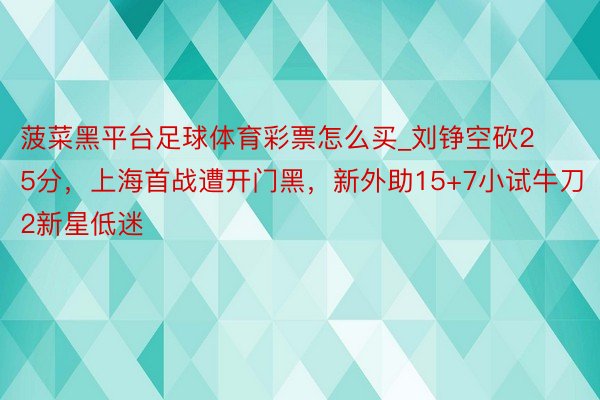 菠菜黑平台足球体育彩票怎么买_刘铮空砍25分，上海首战遭开门黑，新外助15+7小试牛刀2新星低迷